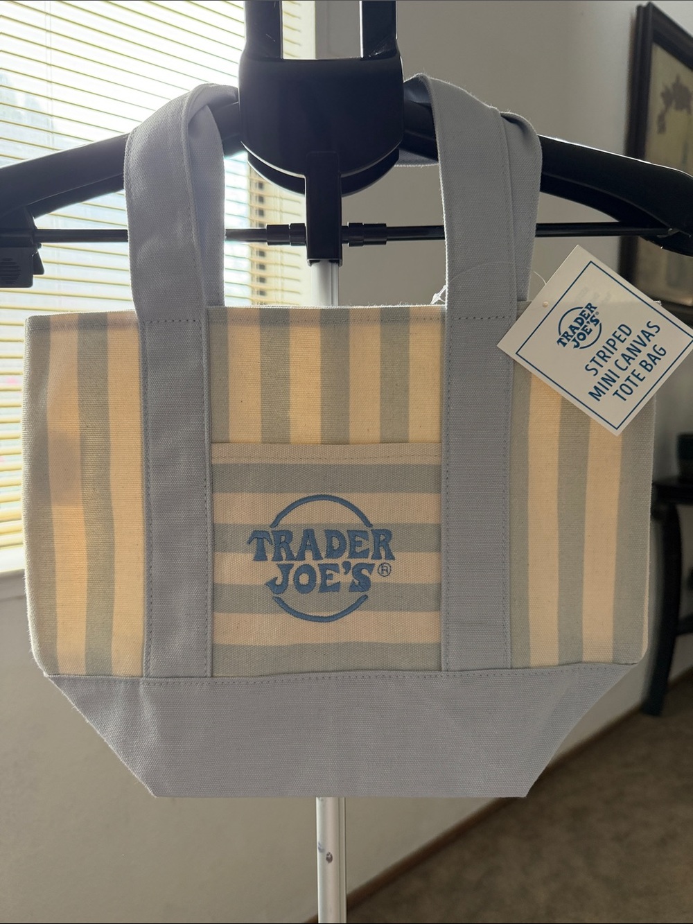 Blue and Cream Striped Canvas Mini Tote Bag